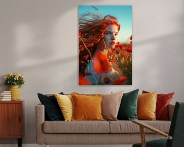 Red flowers in golden light by Poster Art Shop