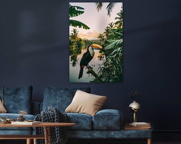 Toucan au bord d'une rivière tranquille sur Poster Art Shop