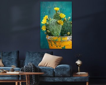 Cactusbloemen in een kleurrijke pot van Poster Art Shop