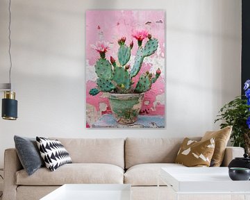 Bloeiende cactus voor een roze achtergrond van Poster Art Shop