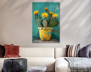 Cactus met heldere bloemen van Poster Art Shop