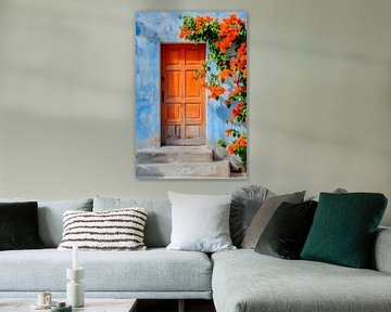Une porte colorée dans une idylle fleurie sur Poster Art Shop