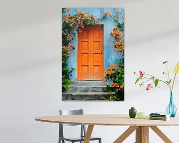 Bunte Tür im blühenden Garten von Poster Art Shop
