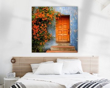 Porte fleurie en bleu et orange sur Poster Art Shop
