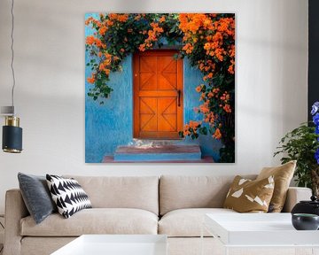 Blooming door in blue and orange by Poster Art Shop