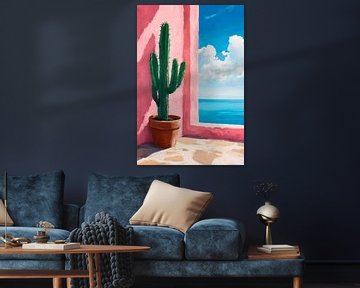Cactus voor het uitzicht op zee van Poster Art Shop