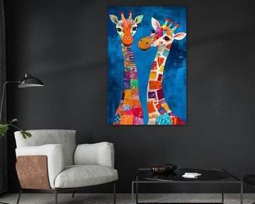 Amis girafes multicolores sur Poster Art Shop