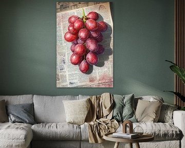 Juicy grapes on newspaper by Poster Art Shop