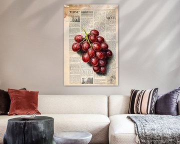 Druiven op een oude krant van Poster Art Shop