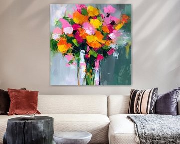 Kleurrijke bloemen in een pot van Poster Art Shop