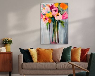 Kleurrijke lentebloemen in een pot van Poster Art Shop