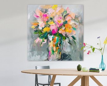 Kleurrijke bloemen in een glazen vaas van Poster Art Shop