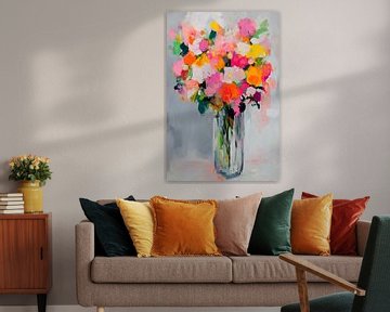 Kleurrijke bloemen in de pracht van de vaas van Poster Art Shop