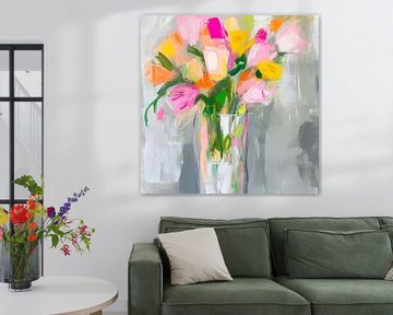 Kleurrijke bloemen in een pot van Poster Art Shop