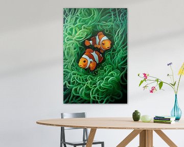 Kleurrijke vissen in een groene zee van Poster Art Shop
