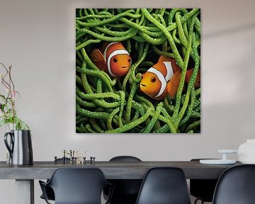 Kleurrijke vissen in het groene struikgewas van Poster Art Shop
