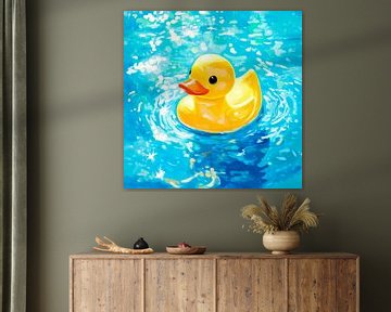 Kleurrijke eend vreugde in het water van Poster Art Shop