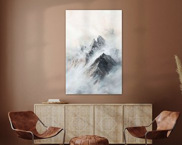 Een sluier van mist over de bergen van Poster Art Shop