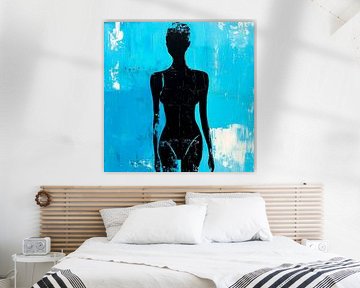 Silhouet in blauwe ruimte