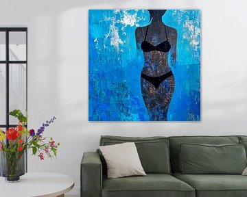 Silhouet in de blauwe oceaan