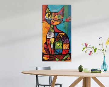 Kleurrijke vogel en een kat van TheXclusive Art