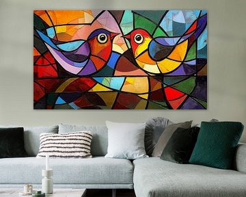 2 kleurrijke vogels panorama van TheXclusive Art