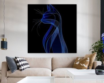 Blauwe kattenkop in elegantie van Poster Art Shop