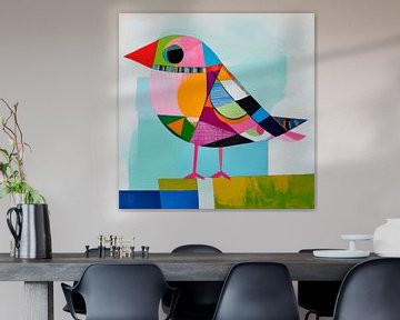 Kleurrijke vogelafbeelding in geometrische stijl van Poster Art Shop