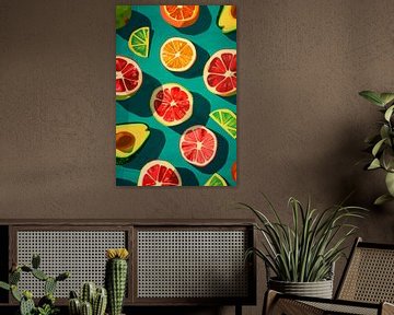 Fruitige kleuren op blauw van Poster Art Shop