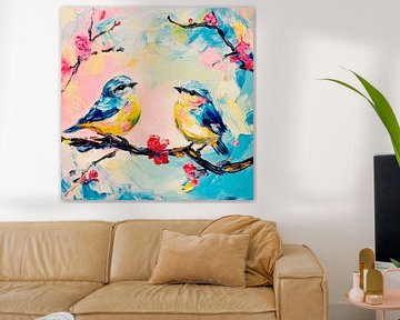 Cheerful birds in spring by Poster Art Shop