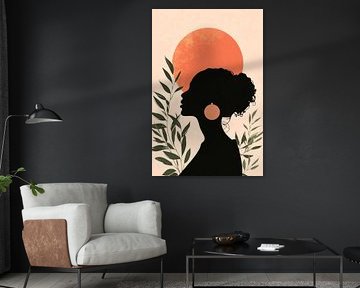 Silhouet van een vrouw in het avondlicht van Poster Art Shop