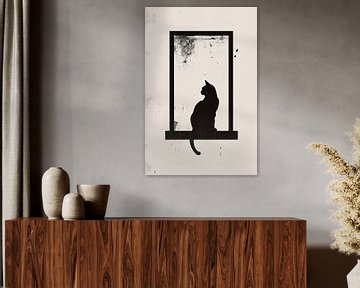 Kat in het raamkozijn van Poster Art Shop