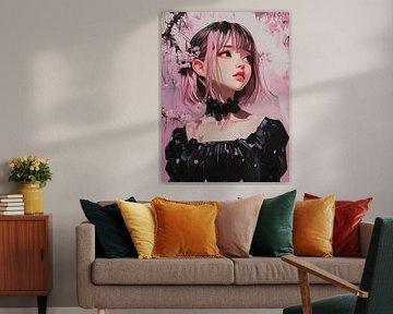 Anime Girl In Black Dress - Under Sakura by Littlewhitecat