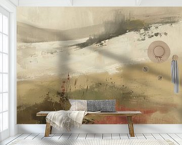 Modern and abstract landscape in earth tones, Japandi style. by Japandi Art Studio