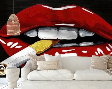 Rode lippen met sigaret van Frank Heinz