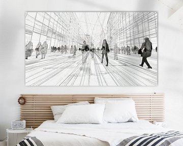 Levendige stadsstraat met abstracte architectuur van Frank Heinz