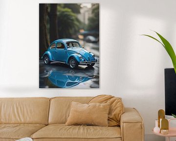 Blauer VW-Käfer, Nasse Straße