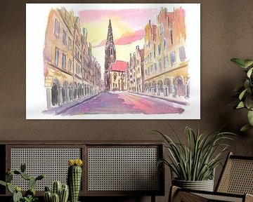 Münster Duitsland Oude Stad Prinzipalmarkt Scène bij schemering