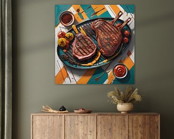 Sappige steaks in popart-stijl