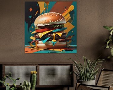 Kleurrijke Hamburger in Moderne Popart Stijl