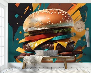 Colourful Hamburger in Modern Pop Art Style