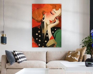 Vrouwenportret | Whispers of Scarlet Silence van Blikvanger Schilderijen