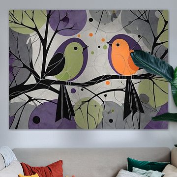 Cubist-style bird duo