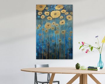 Dansende Gele Bloemen op Blauw van Whale & Sons