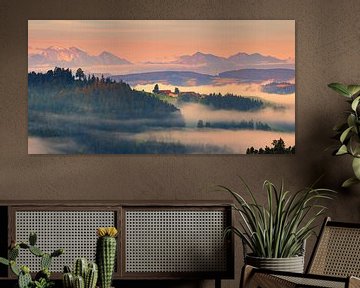 Panorama en zonsopkomst in Emmental, Zwitserland van Henk Meijer Photography