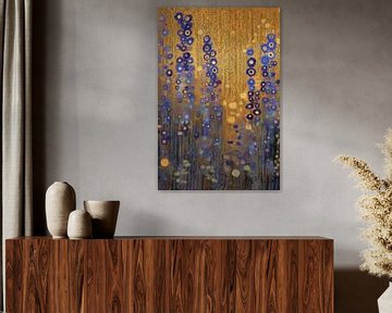 Blauwe Bloemen op Gouden Achtergrond van Whale & Sons