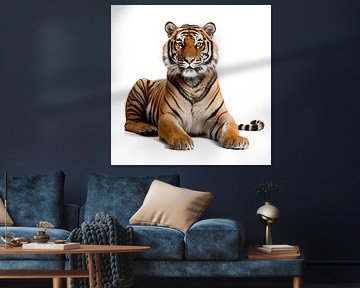 Tigerporträt isoliert auf weißem Hintergrund, Studiobeleuchtung