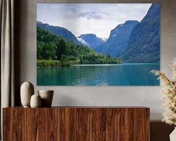Een laatste blik op Lake Lovatnet van Frank's Awesome Travels