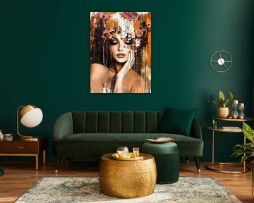 Mystieke Vrouw met Bloemen van Your unique art