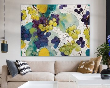 Abstracte druivenpracht met aquarelaccenten